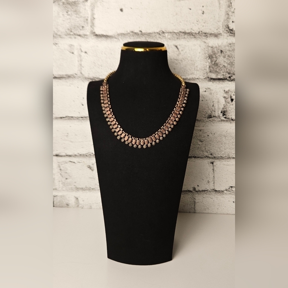Vintage Boho Mixed Metal Bib Necklace Etched Gold Copper Tone Statement